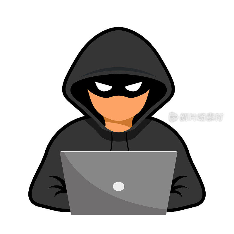 Hacker attacks and web security. Hacker, cybercriminal with laptop stealing user's personal data. Сybercriminals, identity theft, username, password, documents, email and credit card.